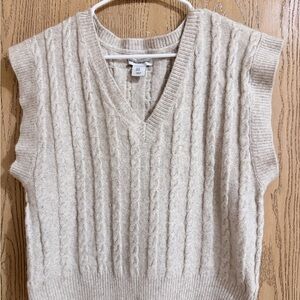 Cupcakes & Cashmere V-Neck Cable Knit Sweater Vest - Cream